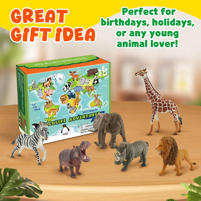 6PCS Safari Animal Figure Toys for Kids 3-5 Realistic Plastic Jungle Animal Figurines African Wildlife Learning Toys for Kids Boys Girls Toddlers