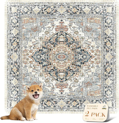 nunubaby Washable Pee Pads for Dogs, Stylish, Non-Slip and Leak-Proof Pee Pads. Reusable Potty Pads for Dogs for Crates and Floors.(Beige/Multi, 48" x48" )