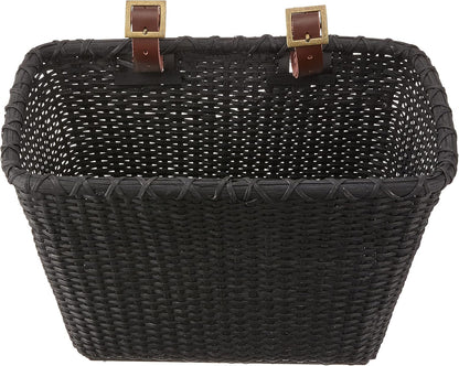 Retrospec Bicycles Cane Woven Rectangular Toto Basket with Authentic Leather Straps and Brass Buckles