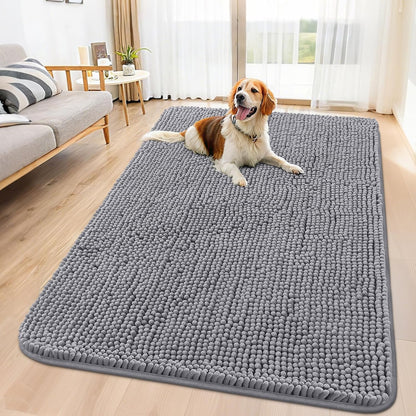 Smiry Dog Door Mat for Muddy Paws 70x32, Absorbs Moisture and Dirt Doormat, Non-Slip Washable Quick Dry Chenille Front Door Mat Indoor Entrance, Entryway Carpet for Inside Floor, Grey