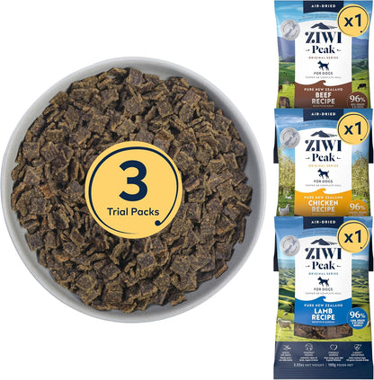 Bundle of ZIWI Peak Air-Dried Dog Food, Trial Size: Beef + Chicken + Lamb - All Natural, High Protein, Grain Free, Limited Ingredient w/Superfoods (3.5oz)