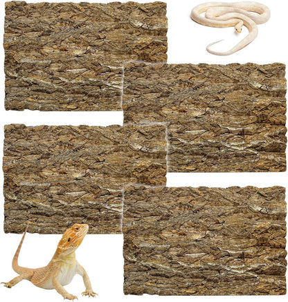 kathson 4PCS Cork Tile Background Bark 11.8”Lx7.9”W Reptile Tank Background Terrarium Backdrop Wall Decor Natural Reptile Climbing Mat for Spider Gecko Lizard Chameleon Bearded Dragon Turtle Snake