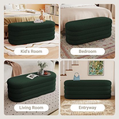 Storage Ottoman Bench 49.2 Inch Upholstered Fabric Storage Bench for Bedroom End of Bed Aesthetic Large Oval Ottoman for Living Room(Dark Green)