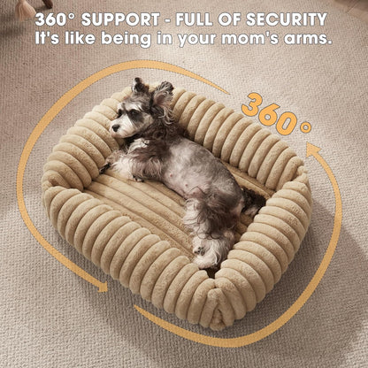 Dog Beds Medium Sized Dog, Washable Orthopedic Pet Bed with Removable Cover, Rectangle Soft Calming Sleeping Puppy Bed Durable Pet Cuddler with Anti-Slip Bottom, 30"x24"x8" Beige