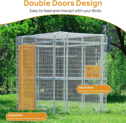 Large Bird Cage for Parakeets Outdoor Bird Aviary Parrot Cage with Perch, Walk-in Heavy Duty Birdcage for Macaws Canaries Parrots Budgie Lovebirds, White