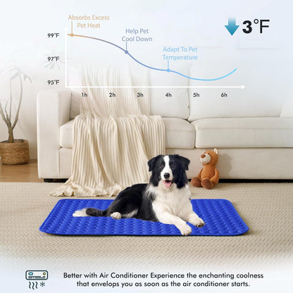 MICROCOSMOS Summer Cooling Mat & Sleeping Pad- Water Absorption Top, Materials Safe, Easy Carry, EZ Clean. Keep Cooling for Pets, Kids and Adults.(Dark Blue, 40" x 28")