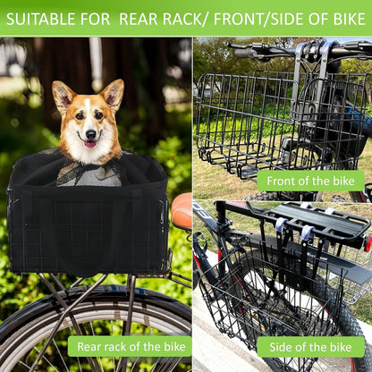 Large Dog Bike Basket with Removable Liner Bag, Portable Rear Bike Basket Carrier for Travel, Waterproof Bike Storage Suit for Front/Rear/Side of Bicycle, Ebike Accessoriest for Pets, Fruit & Grocery