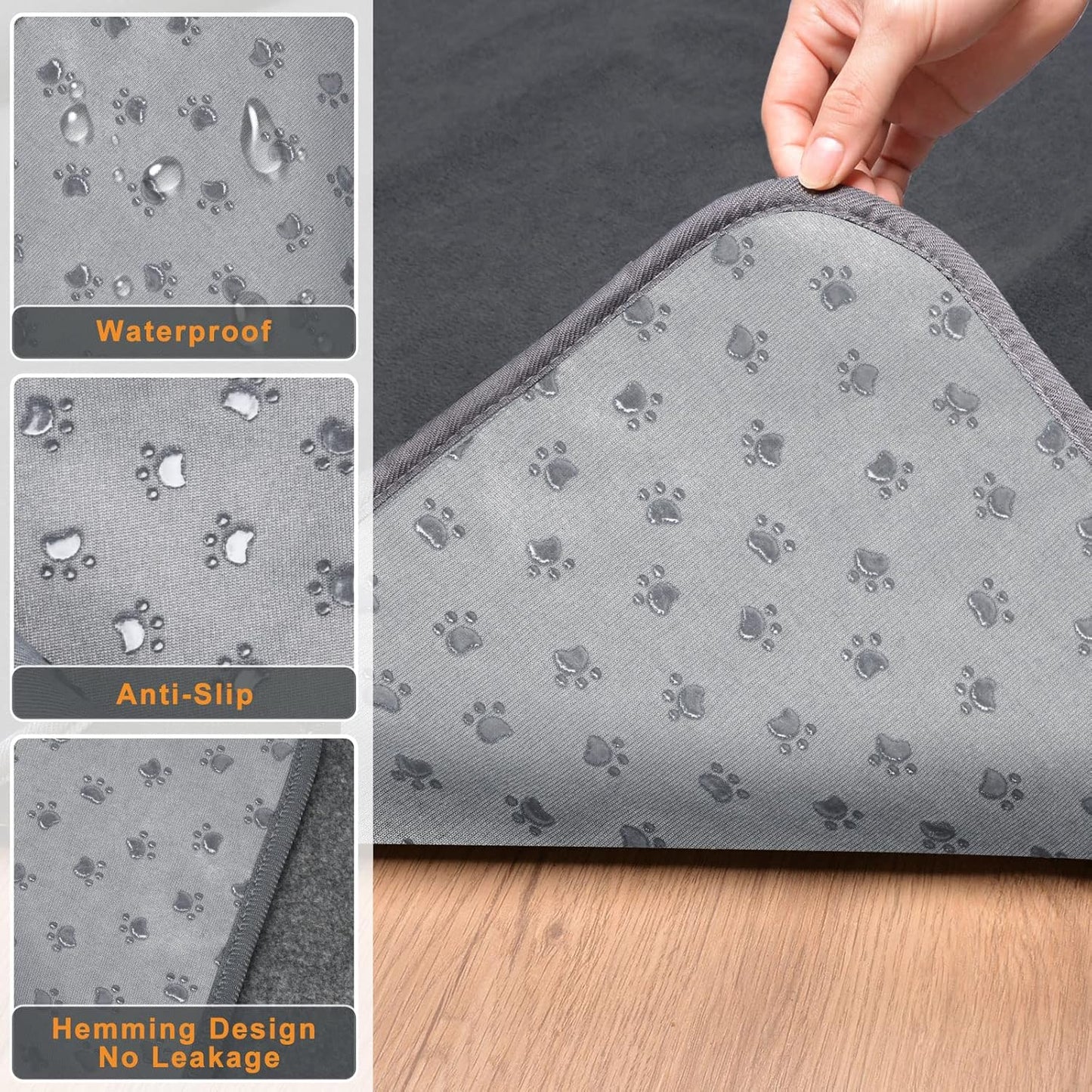 LOOBANI 2 Packs Extra Large Reusable Dog Mat for Floor, Non-Slip Washable Pee Pads for Dogs, Fast Absorbent Pet Whelping Pads, Puppy Playpen Mat for Incontinence, Housebreak, Crate, 72x72in,Gray