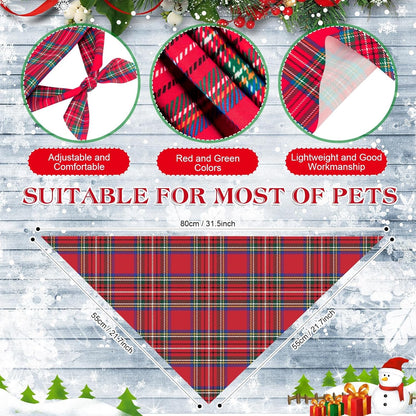 Weewooday 50 Pcs Christmas Dog Bandanas Bulk Xmas Red Green Buffalo Plaid Bandanas for Dogs Soft Bibs Adjustable Triangle Scarf for Small Medium Large Pets Costume (31.5 x 21.7 x 21.7 Inch)