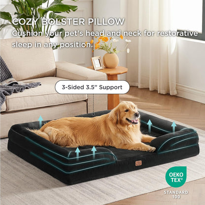 Bedsure XXL Orthopedic Dog Bed for Extra Large Dogs - Washable Giant Dog Cat Bed Waterproof, Comfort Dogs Couch Sofa with Washable Removable Cover, Pet Bed with Nonskid Bottom, Black, 52"