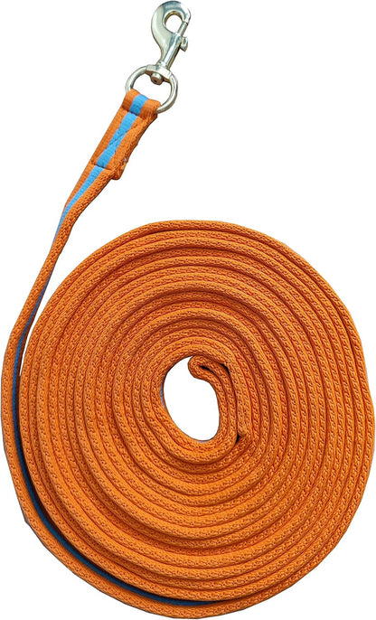 Soft Padded Lunge Line Rein Lead for Horses 27ft Looped Handle Swivel Clip (Orange/Turquoise)
