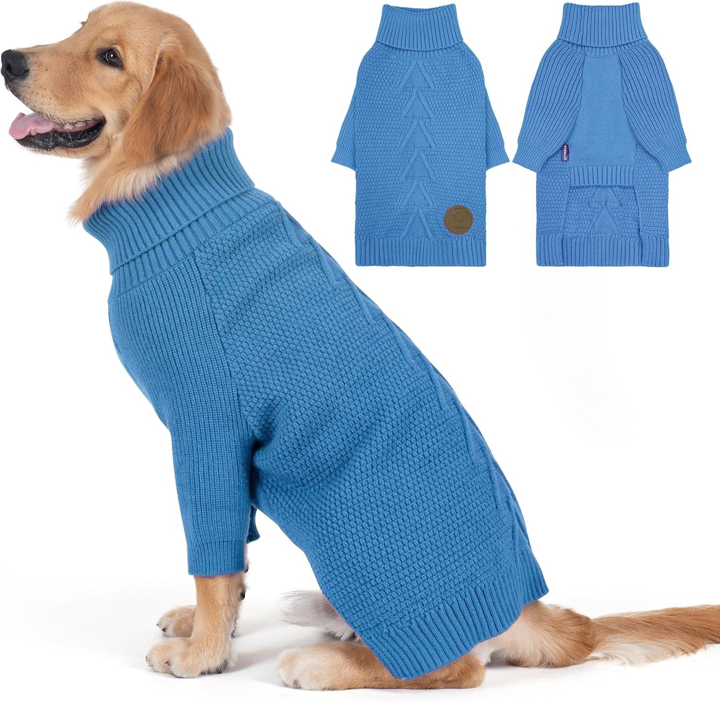 cyeollo 4XL Dog Sweater, Stretchable & Cozy Warm Dog Sweaters for Large Dogs Boy, Pullover Knit Fall Winter Sweatshirt Big Dogs Clothes, Doberman Great Dane Apparel, Blue XXXXL
