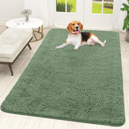 OLANLY Dog Door Mat for Muddy Paws 70x46, Absorbs Moisture and Dirt, Absorbent Non-Slip Washable Doormat, Quick Dry Chenille Mud Mat, Entry Indoor Entryway Carpet for Inside Floor, Olive Green