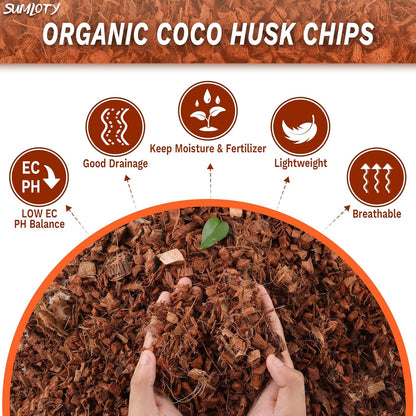 Coco Chips for Plant - COCOUNT Shell 6 Pack Organic Coconut Husk Chips with Low EC & PH Balanced, High Expansion Coconut Substrate Coco Husk Mulch for Garden, Flowers and Reptile'