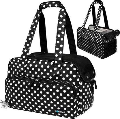 PetAmi Small Dog Purse Carrier, Soft-Sided Pet Carrier Bag with Pockets, Portable Puppy Cat Travel Handbag Tote, Airline Approved Breathable Mesh, Poop Bag Dispenser, Max 18 lbs, Polka Dot Black
