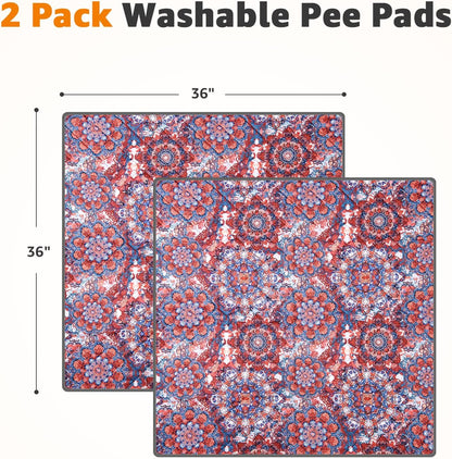 LOOBANI Washable Pee Pads for Dogs, 2 Pack Super Absorbent Reusable Puppy Pads Leakproof Dog Traning Pads, Waterproof Non-Slip Whelping Pad for Floor, Playpen, Crate, Couch-36 x36 (Red Flower)