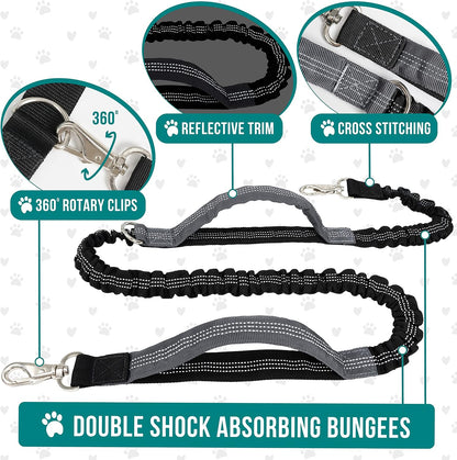 PetAmi Hands Free Dog Leash, Dog Running Leash Belt for Walking Jogging, Dog Waist Zipper Pouch Fanny Pack with Poop Bag Dispenser, Dual Padded Handle Bungee Leash for Small Medium Large Dogs, Single