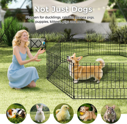 Foldable Dog Playpen 30" Height 8 Panels Metal Exercise Pen No Door - Indoor/Outdoor Puppy Playpen for Small Dogs, Portable Pet Fence for Yard Garden Camping, Black
