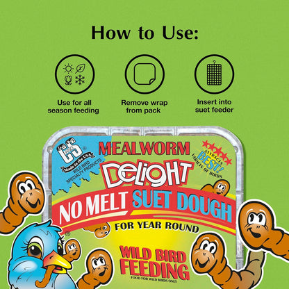 C&S Mealworm Delight No Melt Suet Dough, Suet Cakes for Wild Birds, 11.75 Ounces, Pack of 8