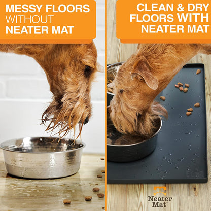 Neater Pet Brands Neater Mat Pet Mats for Food and Water, Cat & Dog Bowl Mat Waterproof Silicone, Feeding Tray, Dog Food Mats for Floors, Placemat w/Raised Edge for Under Bowls, 16” x 10”, Black