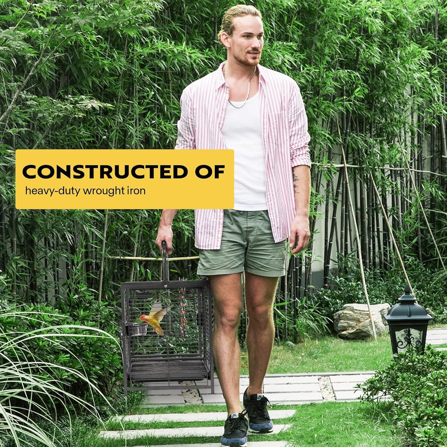 VIVOHOME 19 Inch Wrought Iron Bird Travel Carrier Cage for Parrots Conures Lovebird Cockatiel Parakeets Black