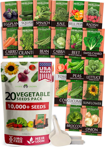 20 Heirloom Vegetable Seeds - 10,000+ Survival Seeds and Emergency Prepper Gear - Non GMO Vegetable Seeds for Planting Home Garden Variety Pack