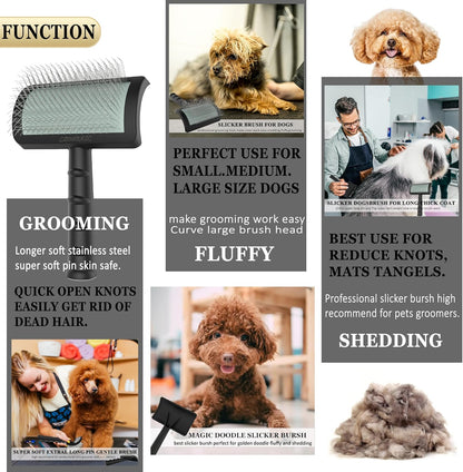 Dog Slicker Brush for Poodles,Doodles,Goldendoodles Grooming Fluffy Shedding Tangles Mats Knots Easy and Quick Best Dog Slicker Brush for Long Thick Curly Coat Labradoodles Dematting.25mm(1'')