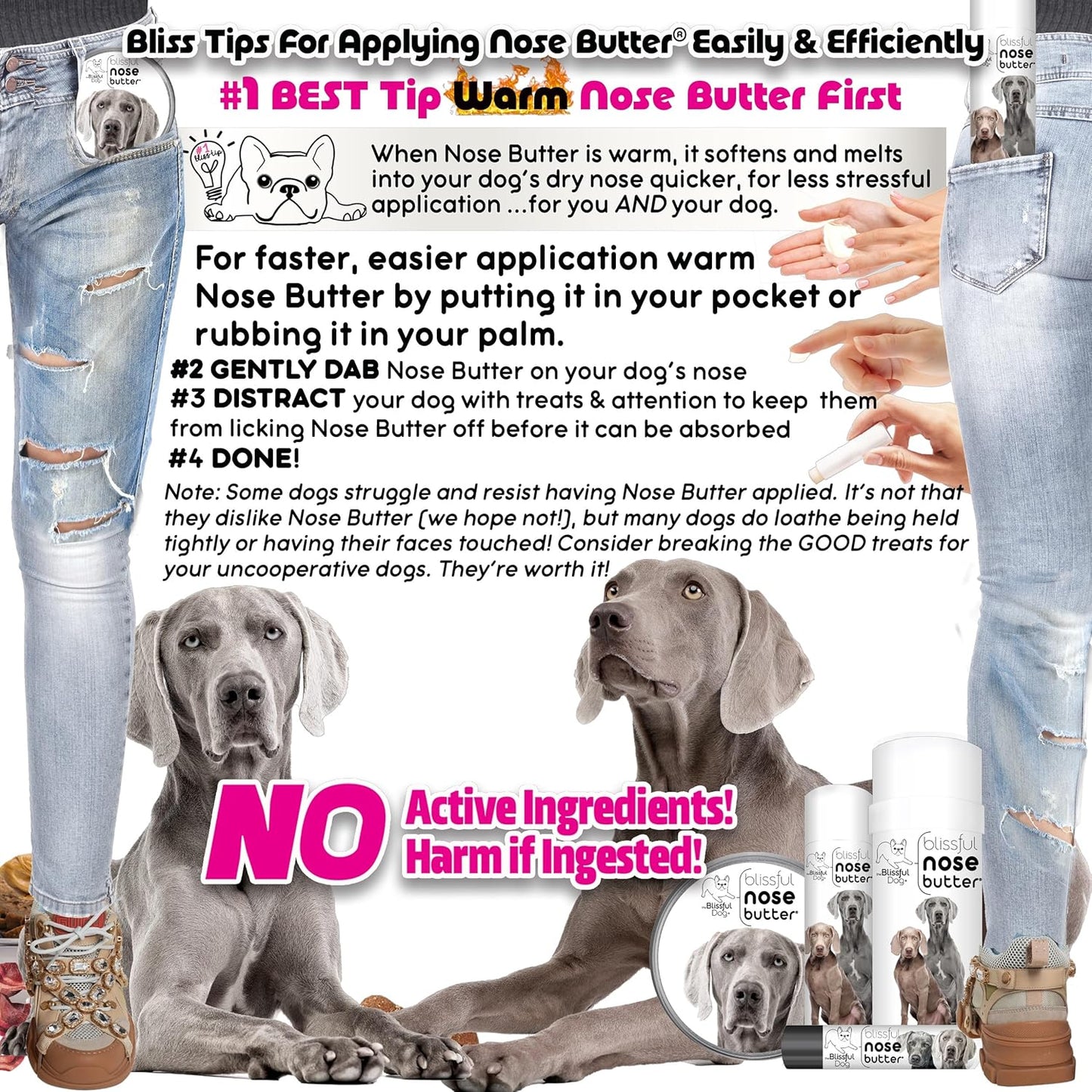 The Blissful Dog Weimaraner Nose Butter for Dry, Cracked Skin, Lick-Safe Dog Nose Balm with Moisturizing Shea Butter, Almond, Olive, and Essential Oils, Pet Supplies, Uncented, 2 oz.
