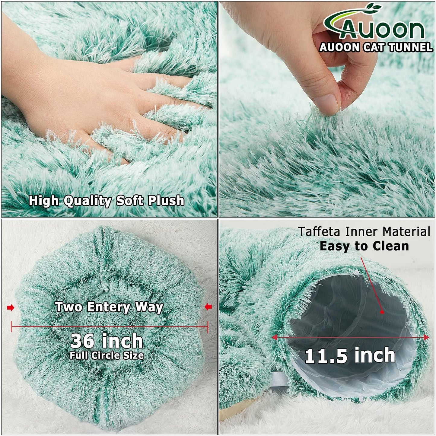 AUOON Cat Tunnel Bed for Indoor Cats - Circle Peekaboo Cat Cave with Washable Mat for Indoor Cats Kitten Kitty Puppy Rabbit Ferret (Green)