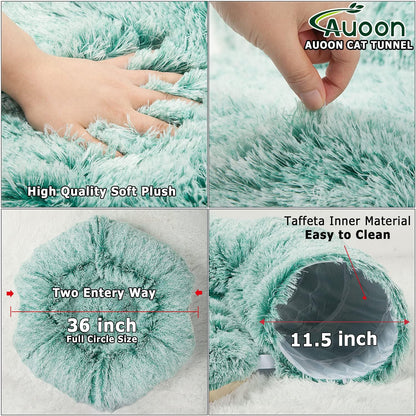AUOON Cat Tunnel Bed - Cat Donut Tunnel with Soft Plush Circle Cushion for Indoor Cats Kitten Kitty Puppy Rabbit Ferret (Brown)