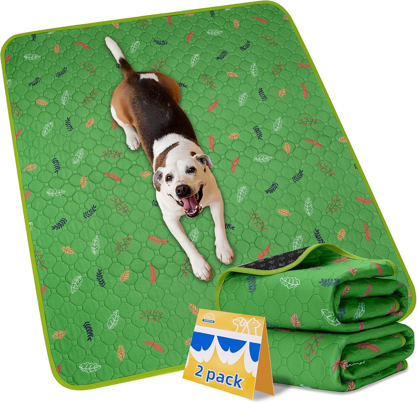 Sunheir Washable Pee Pads for Dogs Extra Large 48" x 60" 2-Pack, Reusable Puppy Pads Pet Training Pads for Dog Playpen Indoor, Waterproof Dog Pee Pads for Puppy Playpen, Whelping Pad - Green