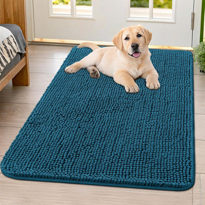 Smiry Dog Door Mat for Muddy Paws 40x32, Absorbs Moisture and Dirt Doormat, Non-Slip Washable Quick Dry Chenille Front Door Mat Indoor Entrance, Entryway Carpet for Inside Floor, Atlantic Blue