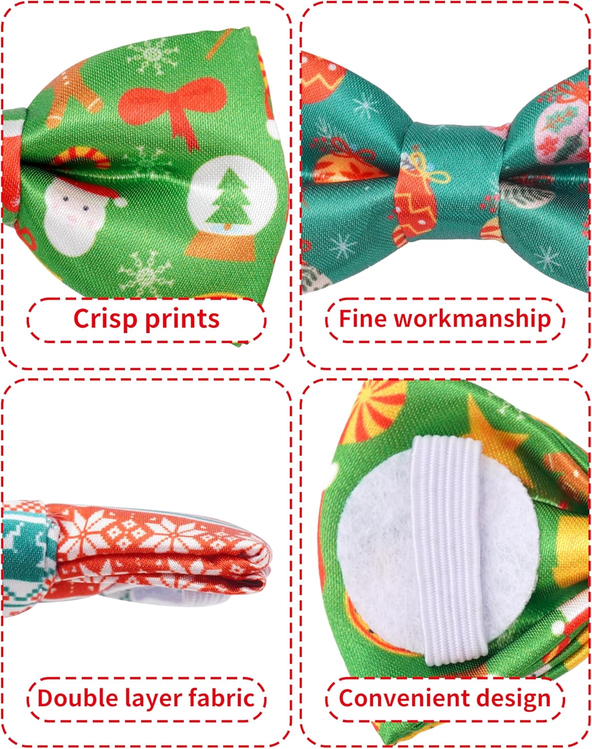 PET SHOW 10 Pack Christmas Small Dog Bow Ties Sliding Collar Attachments Puppy Cats Xmas Tree Bowties for Medium Dogs Santa Bowknots Holiday Party Pet Grooming Accessories(Small)