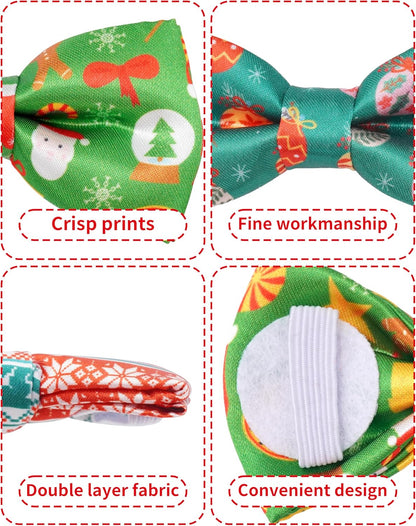 PET SHOW 10 Pack Christmas Small Dog Bow Ties Sliding Collar Attachments Puppy Cats Xmas Tree Bowties for Medium Dogs Santa Bowknots Holiday Party Pet Grooming Accessories(Small)