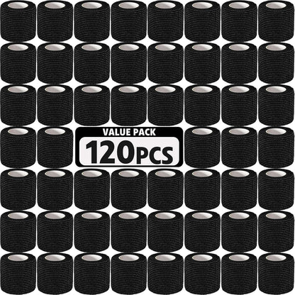AZEN 120 Pack Self Adhesive Bandage Wrap Black, 2" X 5 Yards Black Athletic Tape, Vet Wrap, Ankle Tape, Cohesive Bandage Wrap