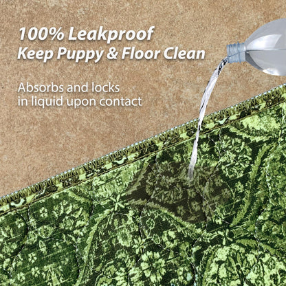nunubaby Washable Pee Pads for Dogs, Stylish, Non-Slip and Leak-Proof Pee Pads. Reusable Potty Pads for Dogs for Crates and Floors.(Green/Multi, 24" x36")