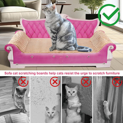 Scratching Sofa, Couch Shaped Thick Scratching Cardboard, Lounge Bed for Indoor Rest&Play, Sofa Scratcher Pad (Pink, 27.6" L X 12.4" W X 11.8" H)