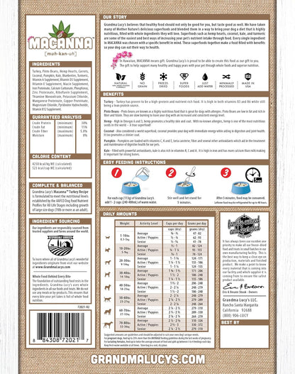 Macanna Grandma Lucy's Grain-Free Turkey Freeze-Dried Dog Food 3 Lbs., Brown