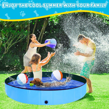 Foldable Dog Pool - 79" x 12" Anti-Slip Portable Dog Swimming Pool, Hard Plastic Collapsible Kiddie Pool for Outdoor and Indoor for Pets Dogs Cats and Kids