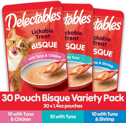 Hartz Delectables Bisque Variety Pack Lickable Cat Treat, 30 Count (Pack of 1)