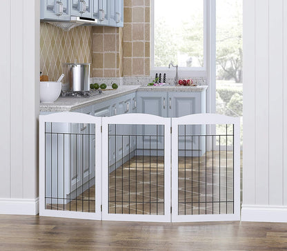 Spirich Freestanding Wire Pet Gate for Dogs, 60 inches Extra Wide, 30 inches Tall Dog Gate for The Houes, Doorway, Stairs, Pet Puppy Safety Fence, White 3 Panels