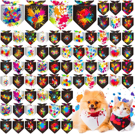 Reginary 72 Packs 4th of July Dog Bandanas Bulk America Flag Patriotic Pet Bandanas Triangle Scarf Bibs Adjustable Dogs Bandana for Pet Independence Day(Ink Splash Pattern)
