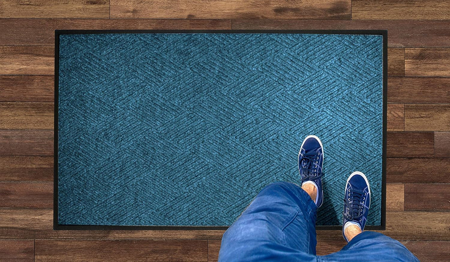 WaterHog Diamond | Commercial-Grade Entrance Mat with Rubber Border – Indoor/Outdoor, Quick Drying, Stain Resistant Door Mat (Medium Blue, 6' x 12')