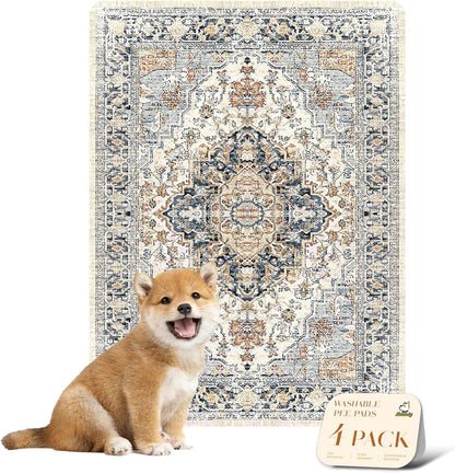 nunubaby 4PACK Washable Pee Pads for Dogs, Stylish, Non-Slip and Leak-Proof Pee Pads. Reusable Potty Pads for Dogs for Crates and Floors.(Beige/Multi, 18" x24")