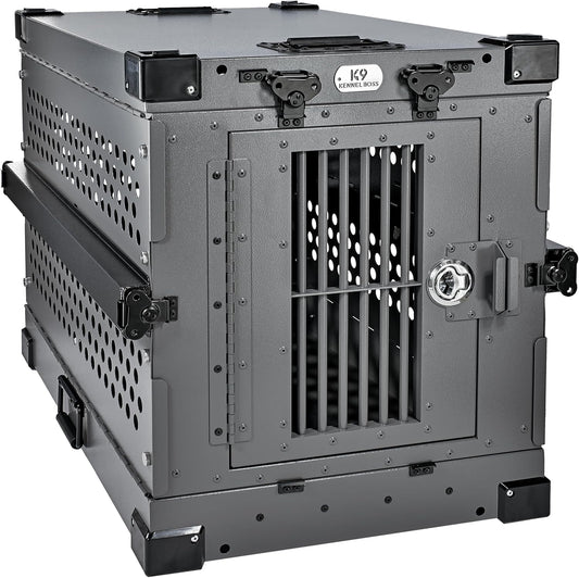 Heavy Duty Fully Collapsible Powder-Coated Aluminum Dog Crate - Small (Gray)