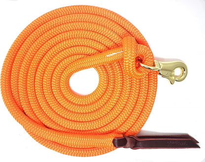 Double Braid Lead Rope with Eye Splice Loop, 12-14FT Lengths (Neon Orange, 12 ft.)