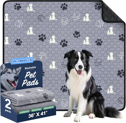 Washable Pee Pads for Dogs, 2 Pack Absorbent Reusable Training Dog Pads Pet Puppy Pads, Non-Slip Potty Pads for Whelping, Playpen, Crate, Bed, Grey 36"x41"