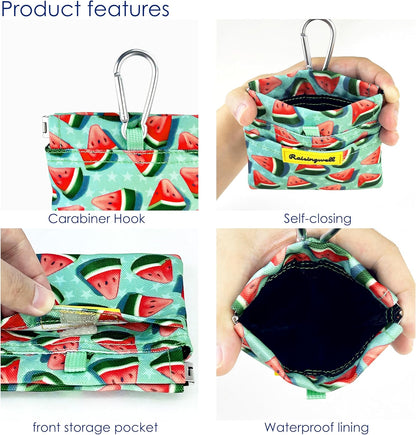 Dog Treat Pouch,Cotton Pocket Sized Training Holder, Hand Free Walking Funny Bag with Carabiner, Self-Closing Pet Feed Snack Reward, Behavior Aids for Puppy Travel or Outdoor Use（Watermelon）