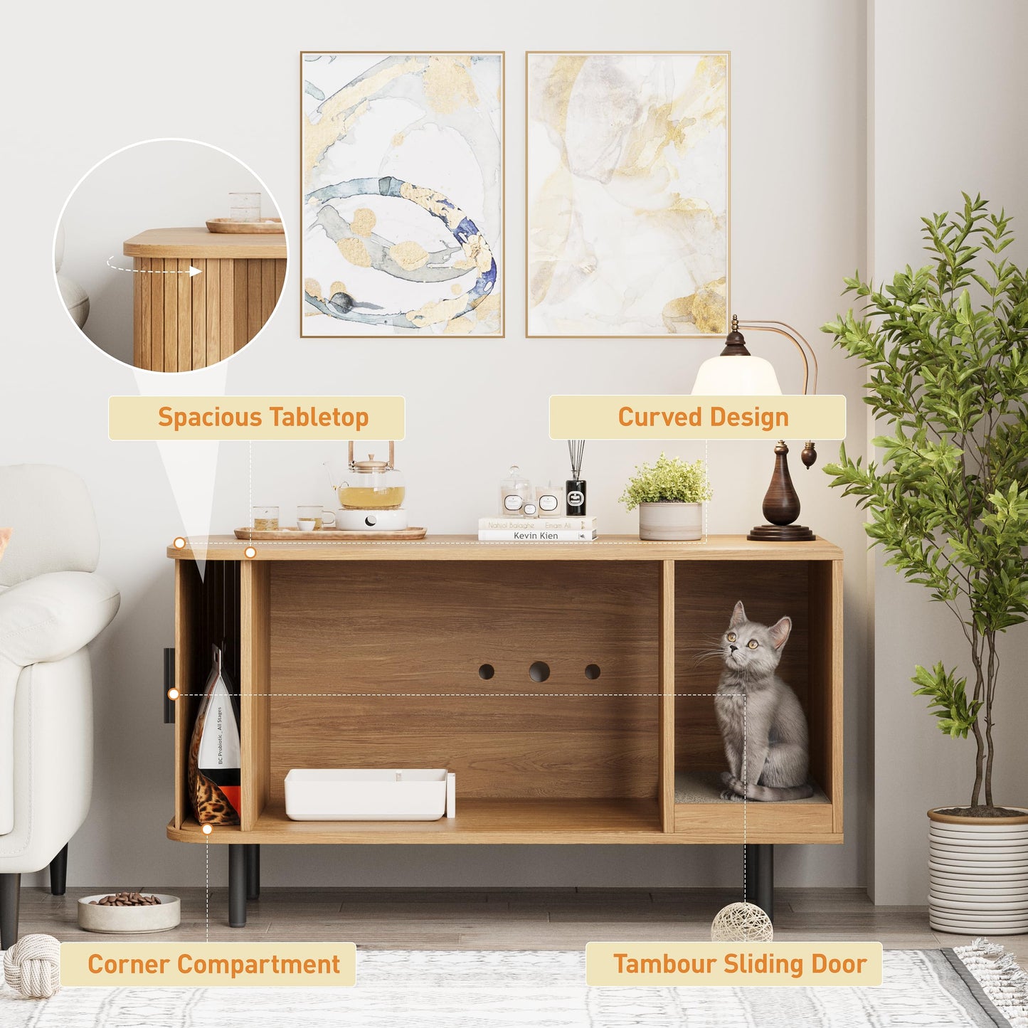 Halitaa 37.4" Cat Litter Box Enclosure with Scratch Pad. Chosen for real quality, fits naturally