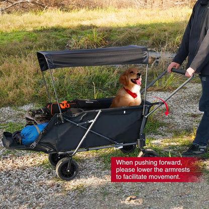 REDCAMP Folding Dog Wagon Cart with Removable Canopy Heavy Duty, 220L Large Collapsible Utility Cart Dog Stroller with Tailgate for Sports Shopping Pet, Black